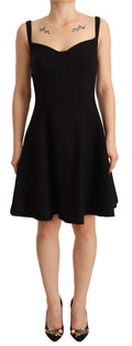 Dolce & Gabbana Black Flared Wool Stretch Sheath Dress