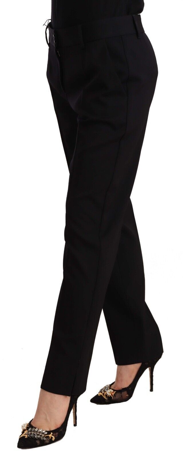 Dolce & Gabbana Schwarze Mid Waist Skinny Trouser Wollhose