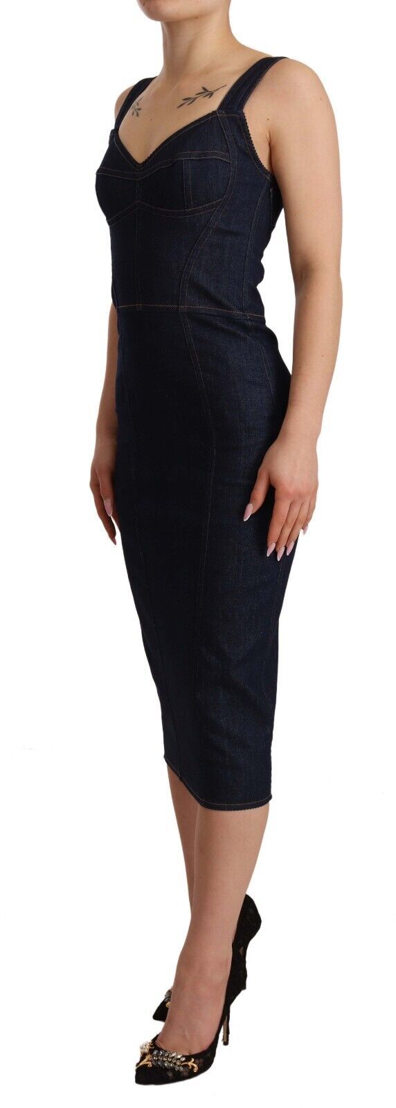 Dolce & Gabbana Dark Blue Cotton Denim Midi Dress