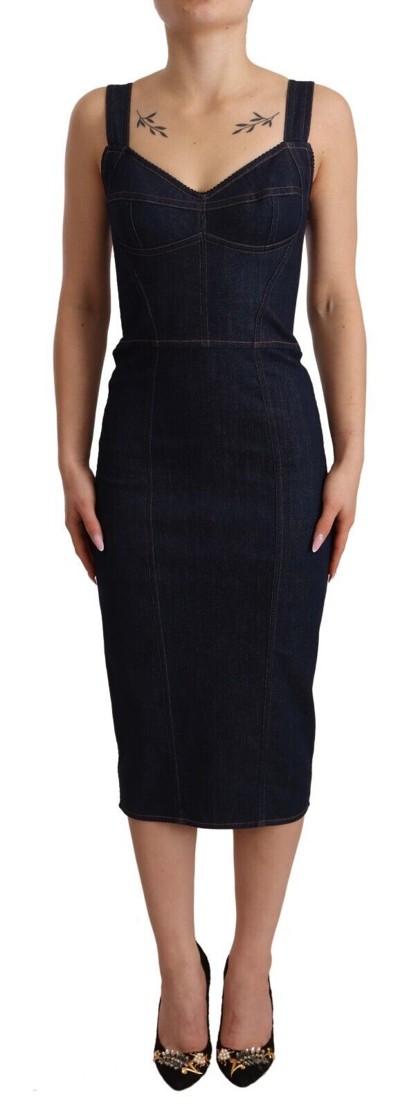 Dolce & Gabbana Dark Blue Cotton Denim Midi Dress