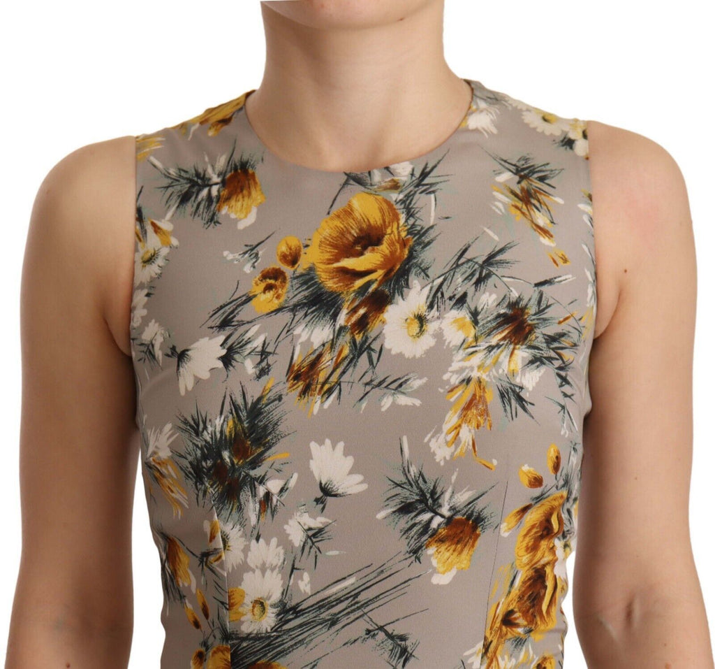 Dolce & Gabbana Graues Stretch-Minikleid aus Seide mit Blumenmuster