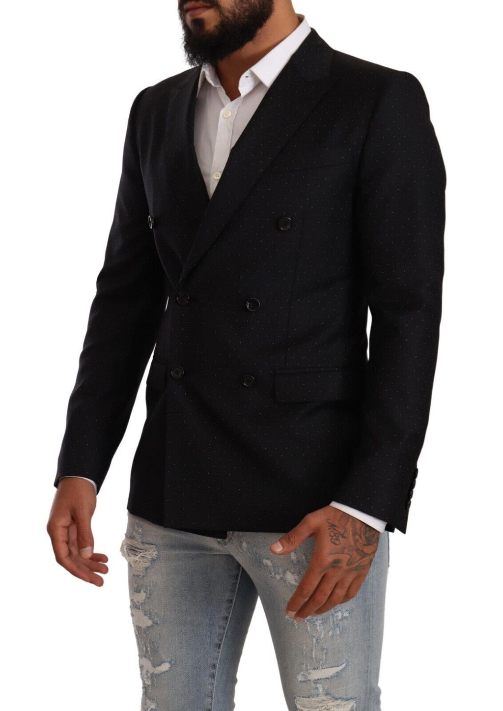 Dolce & Gabbana Schwarzer gepunkteter Zweireiher MARTINI Jacke