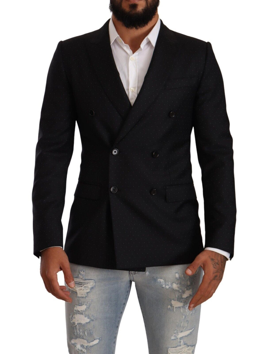 Dolce & Gabbana Schwarzer gepunkteter Zweireiher MARTINI Jacke