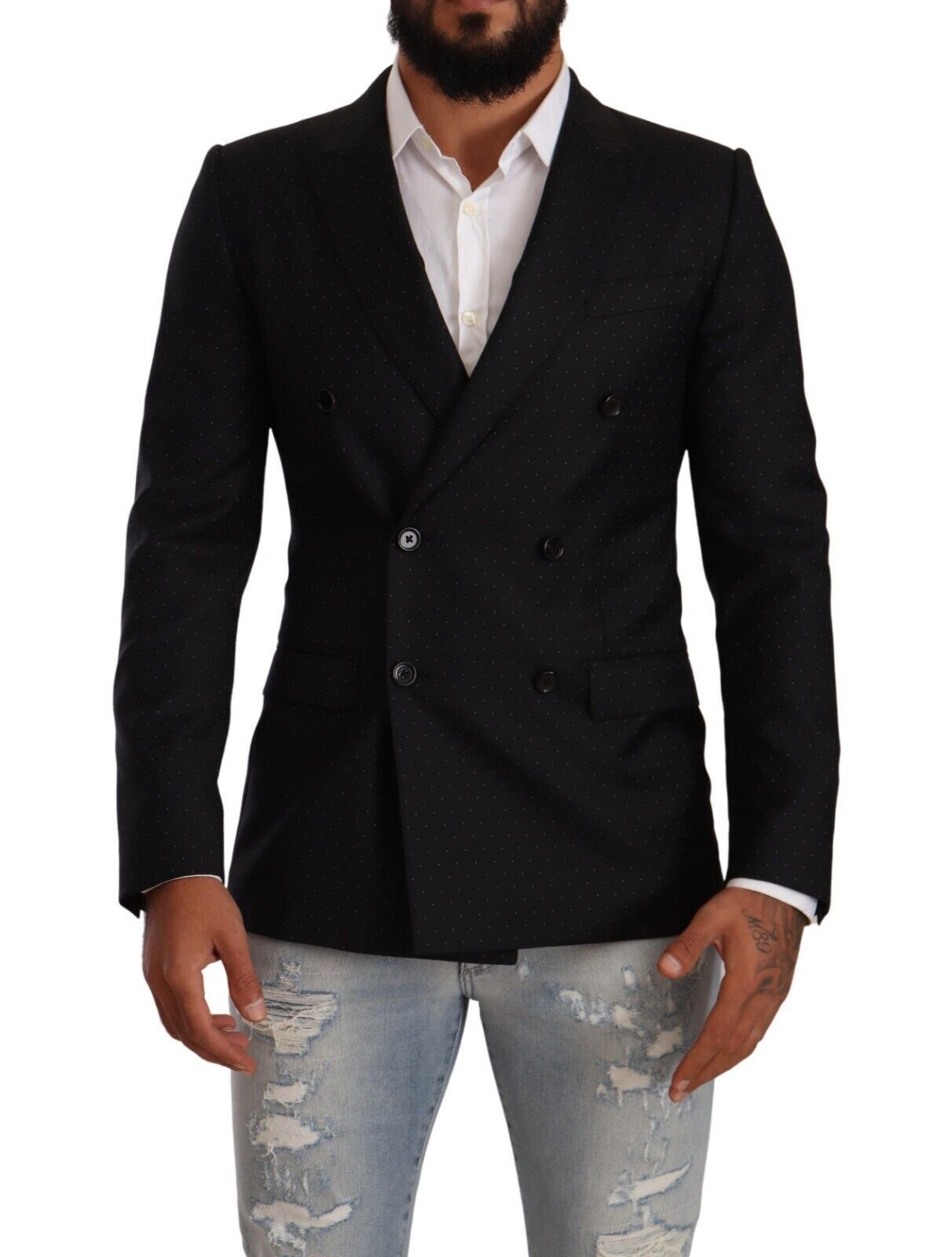 Dolce & Gabbana Schwarzer gepunkteter Zweireiher MARTINI Jacke
