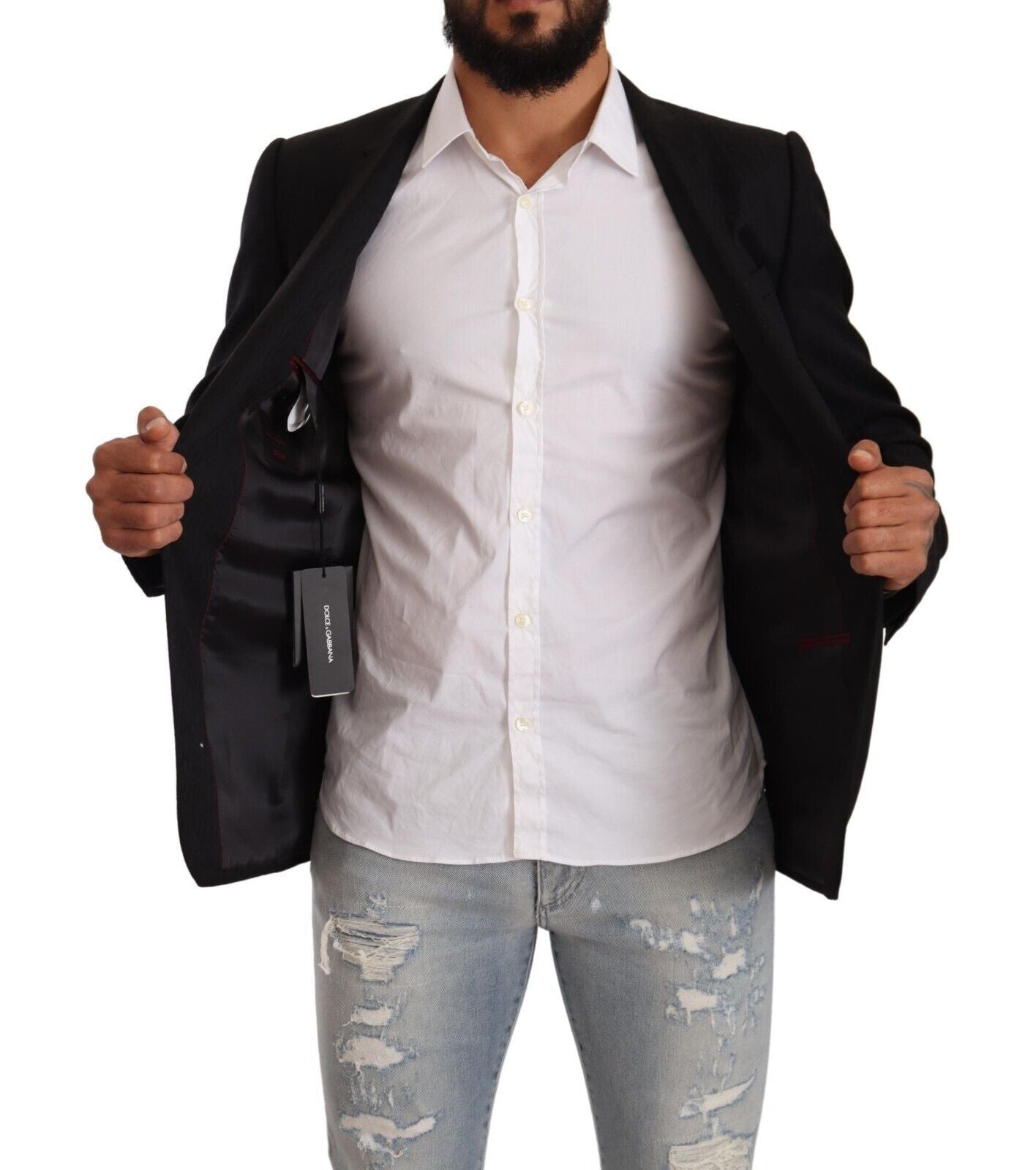 Dolce & Gabbana Schwarzer einreihiger Wollanzug GOLD Jacket