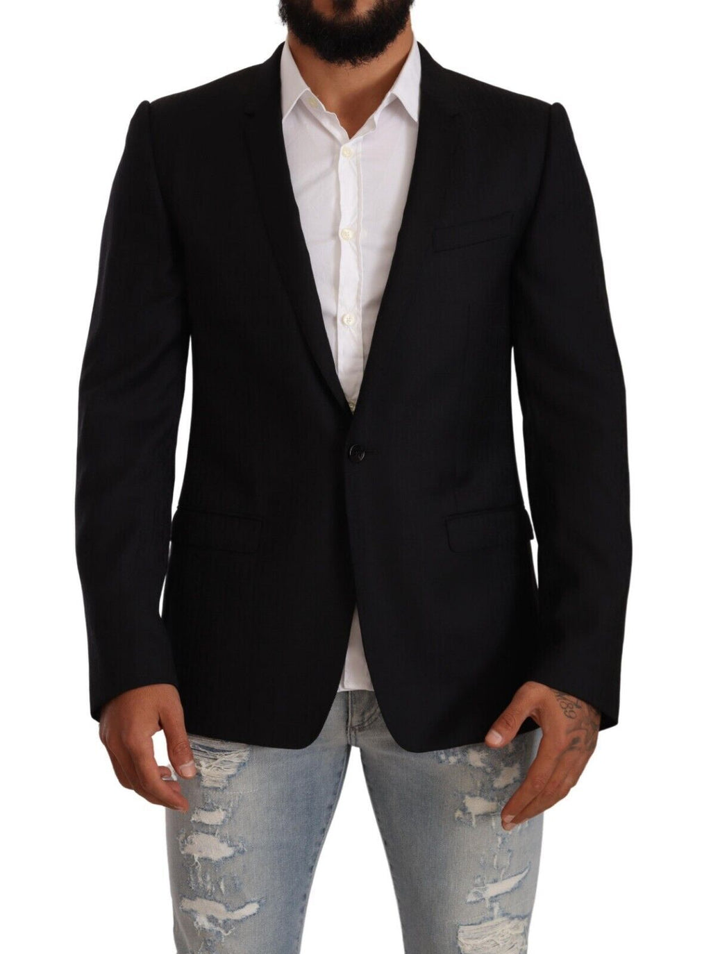 Dolce & Gabbana Schwarzer einreihiger Wollanzug GOLD Jacket