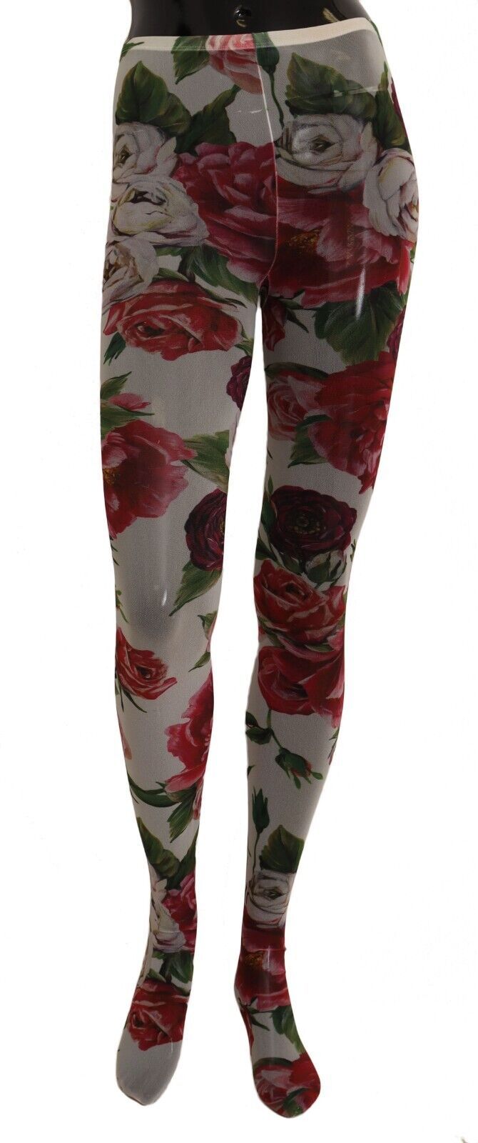 Dolce & Gabbana White Floral Print Tights Nylon Hosiery