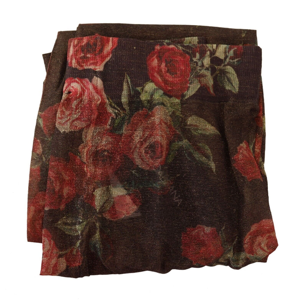 Dolce & Gabbana Schwarze Strümpfe mit Blumendruck Nylon Strumpfhose