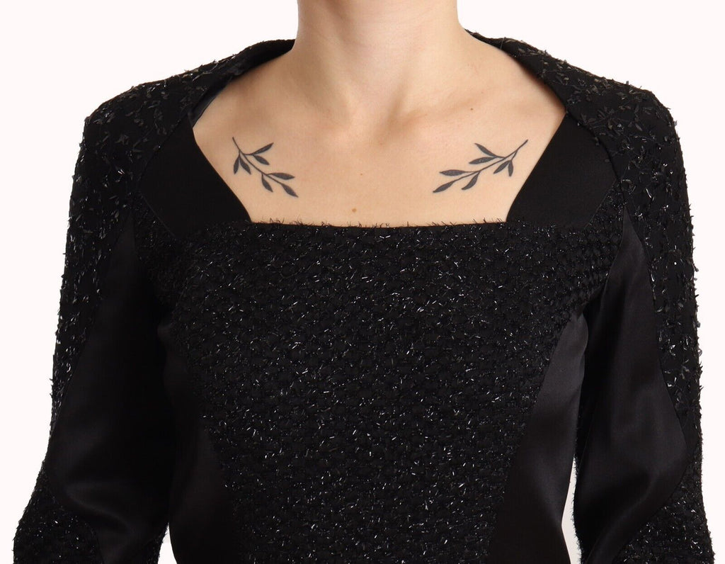 Masha Ma Schwarzes mit Nieten verziertes Midikleid mit langen Ärmeln