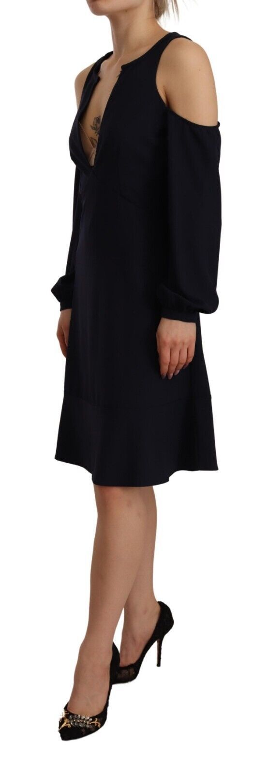 Twinset Black A-Line Dress with Long Sleeves and Open Shoulders
