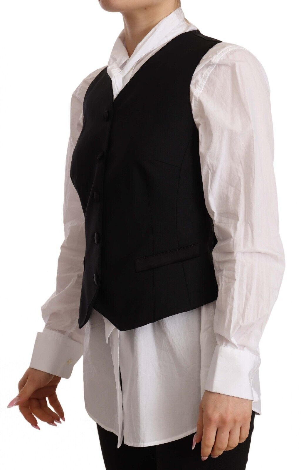 Dolce & Gabbana Black Sleeveless Viscose Button-Up Vest Top