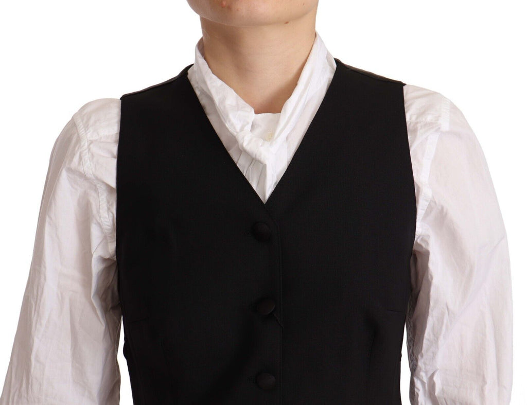 Dolce & Gabbana Black Sleeveless Viscose Button-Up Vest Top