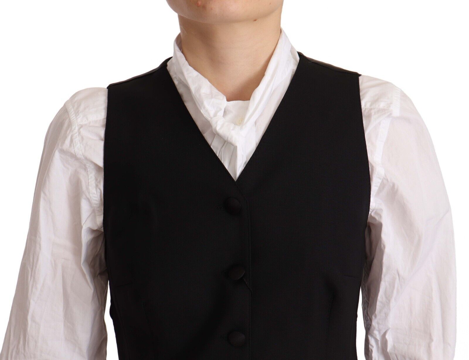 Dolce & Gabbana Black Sleeveless Viscose Button-Up Vest Top