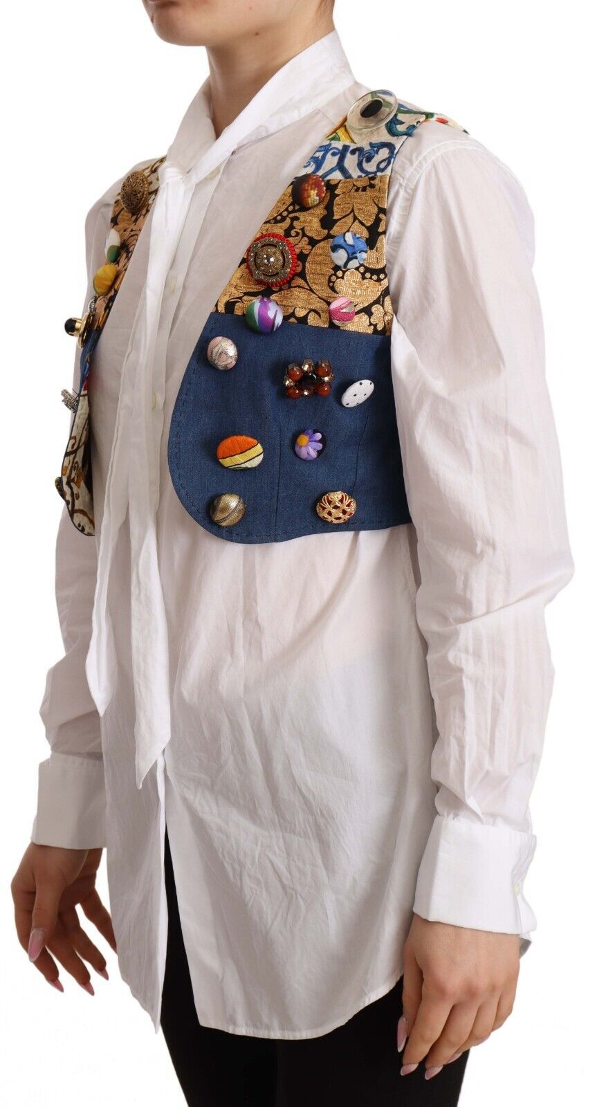 Dolce & Gabbana Multicolor Verzierter Mantel mit Taille Baumwolltop