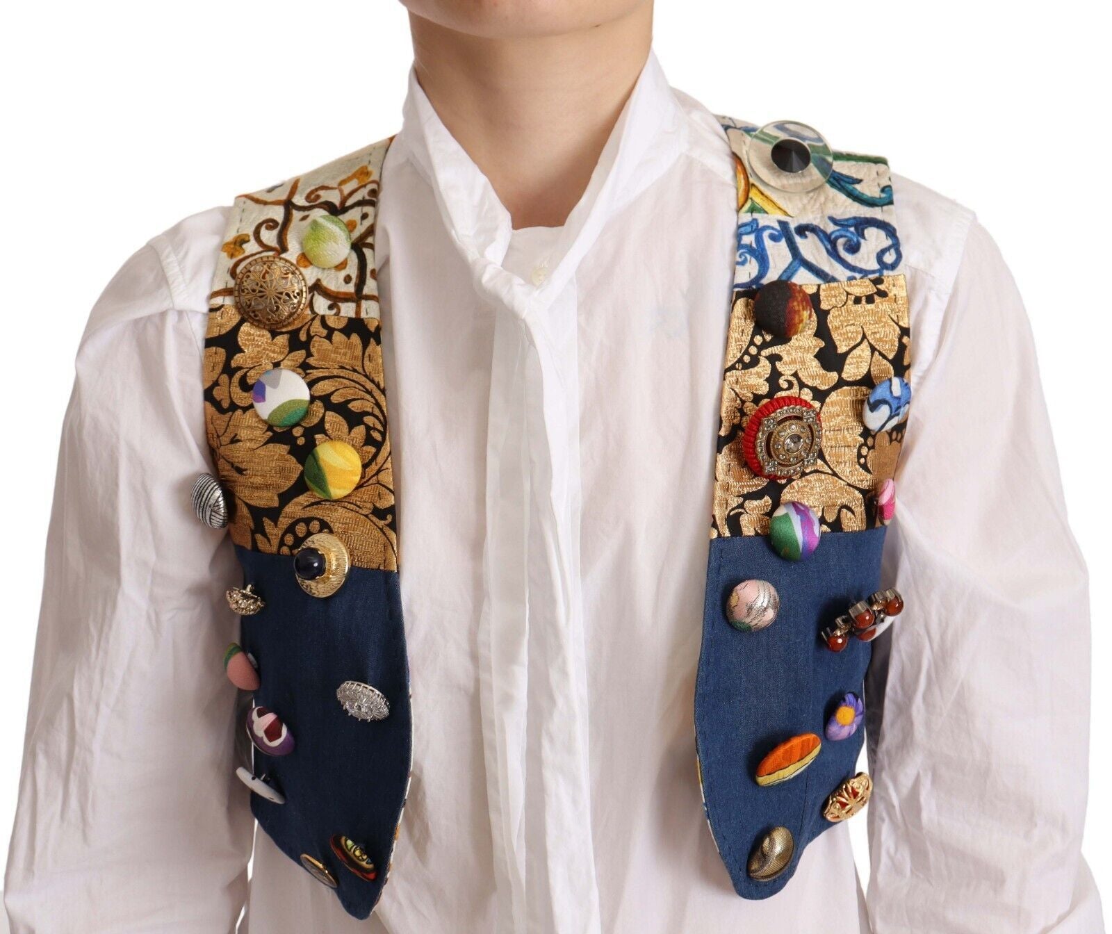Dolce & Gabbana Multicolor Verzierter Mantel mit Taille Baumwolltop