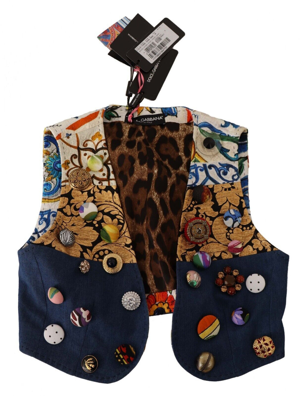 Dolce & Gabbana Multicolor Verzierter Mantel mit Taille Baumwolltop
