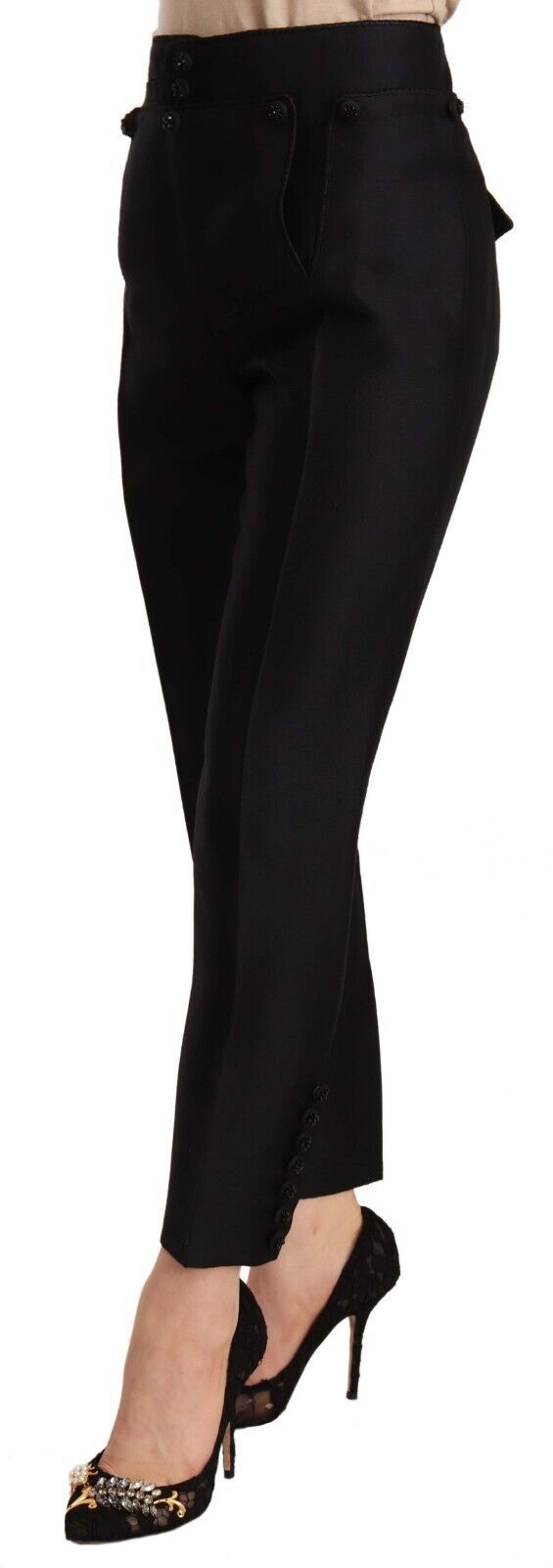 Dsquared² Schwarze geknöpfte Hose mit hoher Taille und Verzierungen