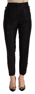 Dsquared² Schwarze geknöpfte Hose mit hoher Taille und Verzierungen