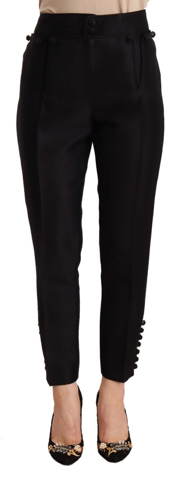 Dsquared² Schwarze geknöpfte Hose mit hoher Taille und Verzierungen