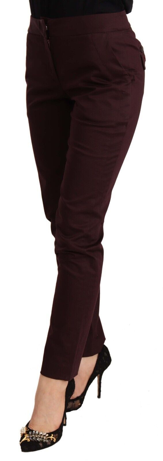 Just Cavalli Maroon Mid Waist Skinny Women's Trousers