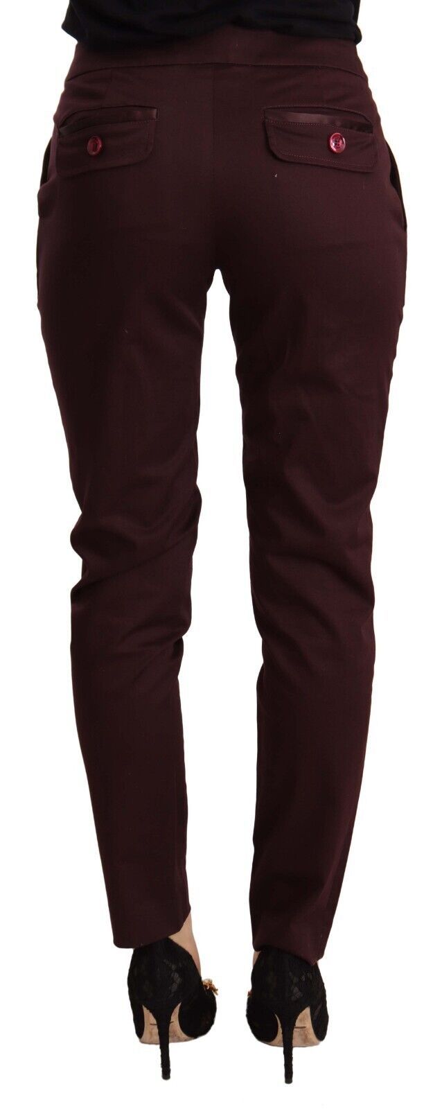 Just Cavalli Maroon Mid Waist Skinny Women's Trousers