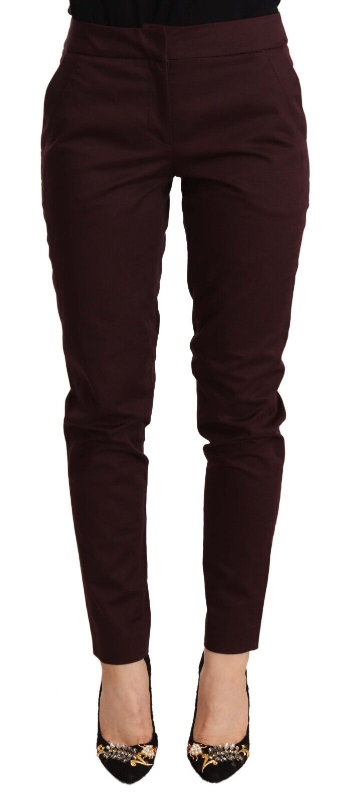 Just Cavalli Maroon Mid Waist Skinny Women's Trousers