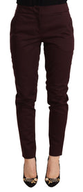 Just Cavalli Maroon Mid Waist Skinny Women's Trousers