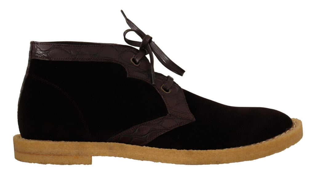 Dolce & Gabbana Exotische Lederstiefel aus braunem Samt