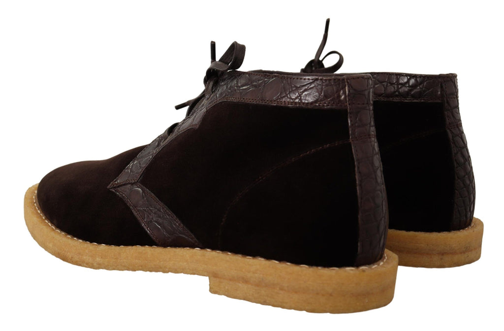 Dolce & Gabbana Exotische Lederstiefel aus braunem Samt