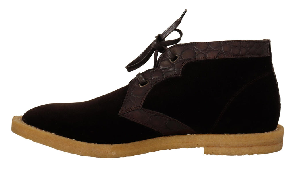 Dolce & Gabbana Exotische Lederstiefel aus braunem Samt