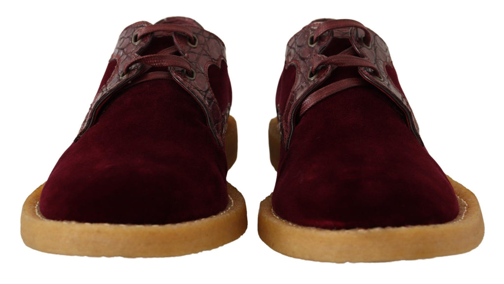 Dolce & Gabbana Bordeaux Samt Exotische Lederschuhe