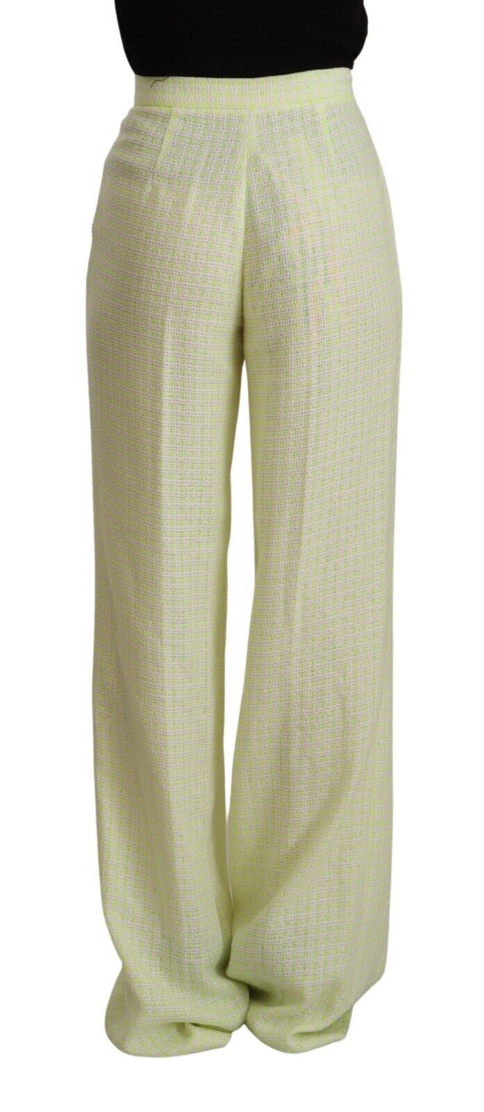 MSGM Yellow-Green Cotton High-Waisted Straight Long Trousers