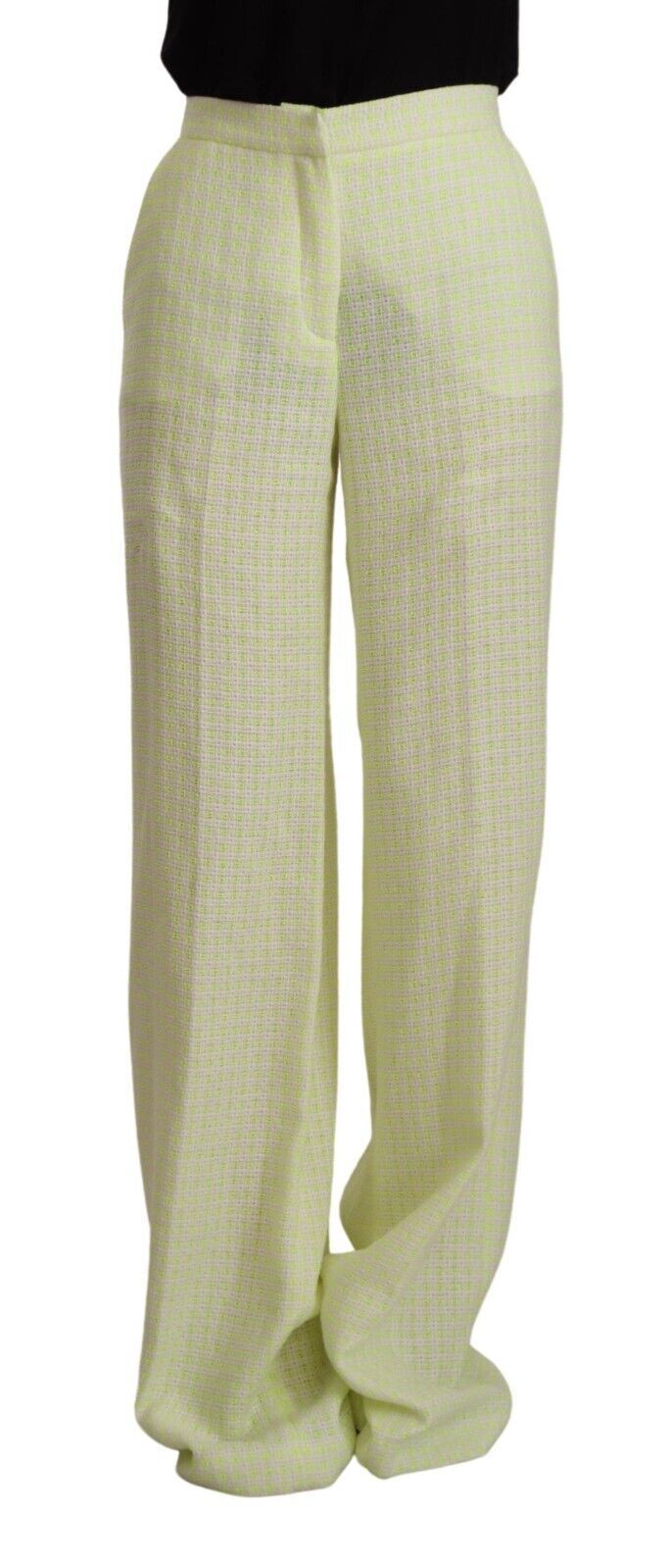 MSGM Yellow-Green Cotton High-Waisted Straight Long Trousers