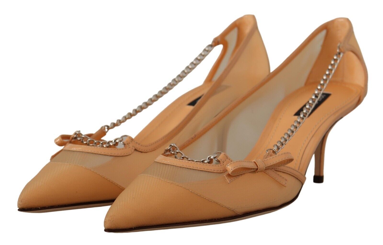 Dolce & Gabbana Peach Mesh Leather Chain Heels Pumps Shoes