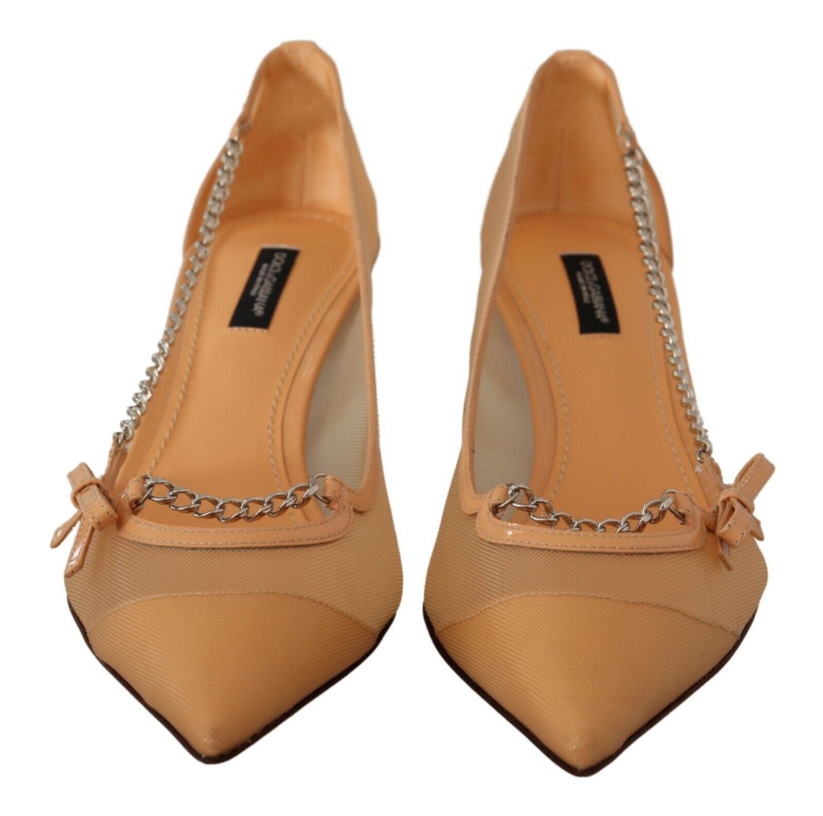 Dolce & Gabbana Peach Mesh Leather Chain Heels Pumps Shoes