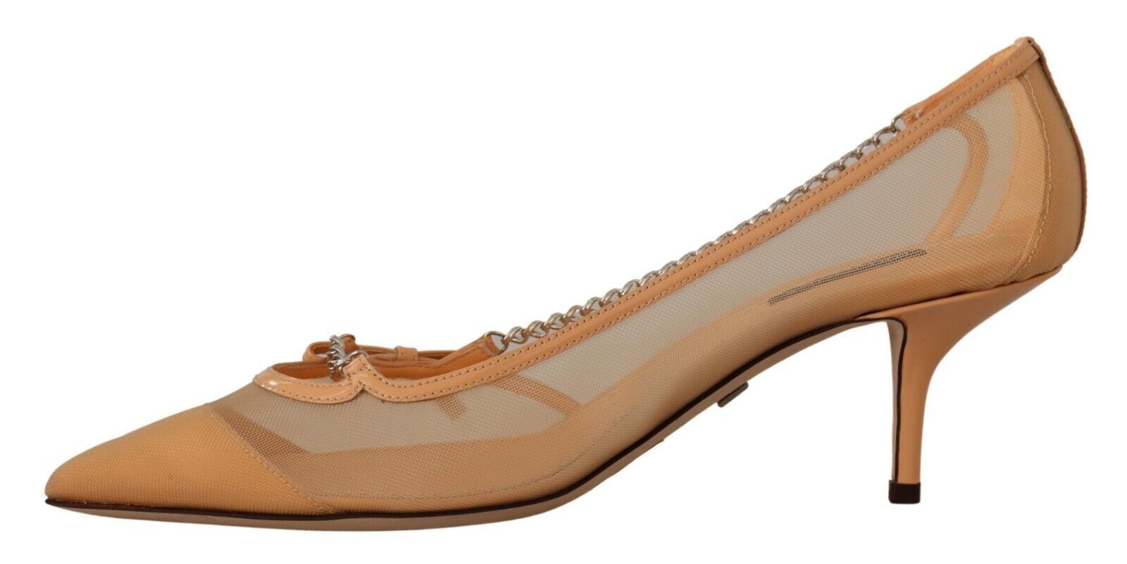 Dolce & Gabbana Peach Mesh Leather Chain Heels Pumps Shoes