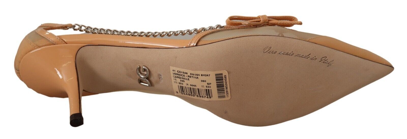 Dolce & Gabbana Peach Mesh Leather Chain Heels Pumps Shoes