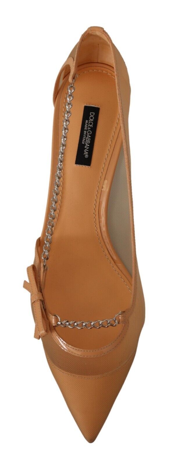 Dolce & Gabbana Peach Mesh Leather Chain Heels Pumps Shoes