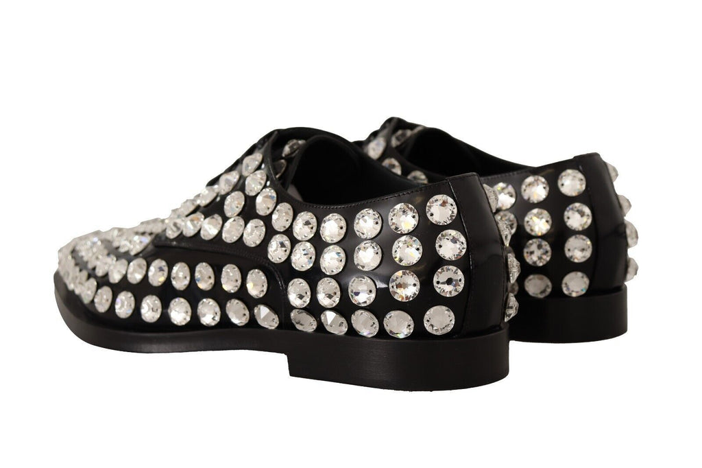 Dolce & Gabbana Black Leather Crystal Lace-Up Formal Shoes