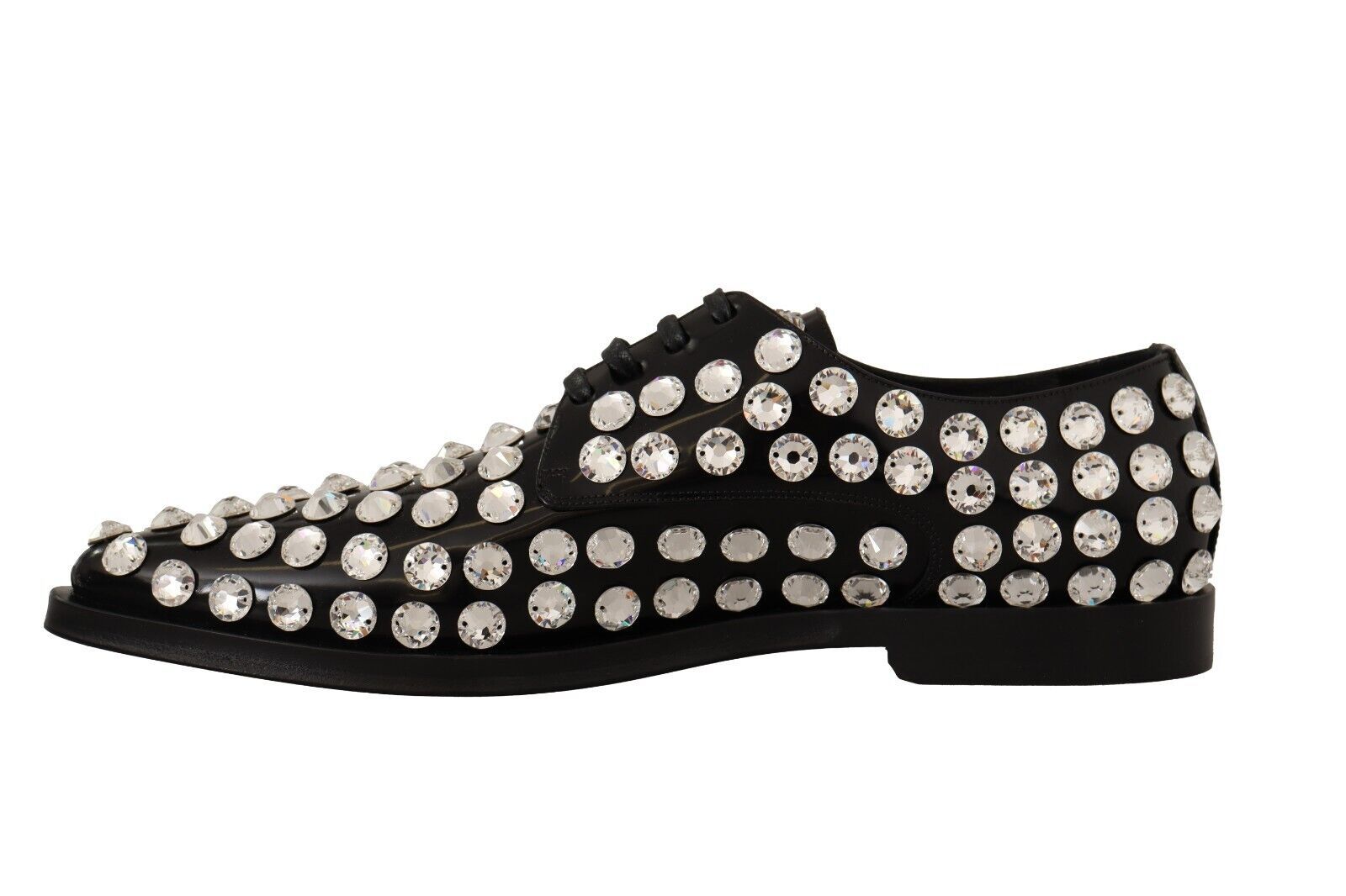 Dolce & Gabbana Black Leather Crystal Lace-Up Formal Shoes