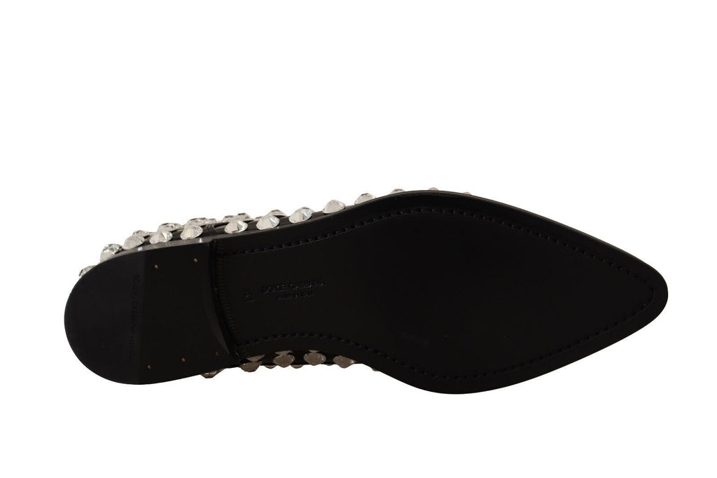 Dolce & Gabbana Black Leather Crystal Lace-Up Formal Shoes