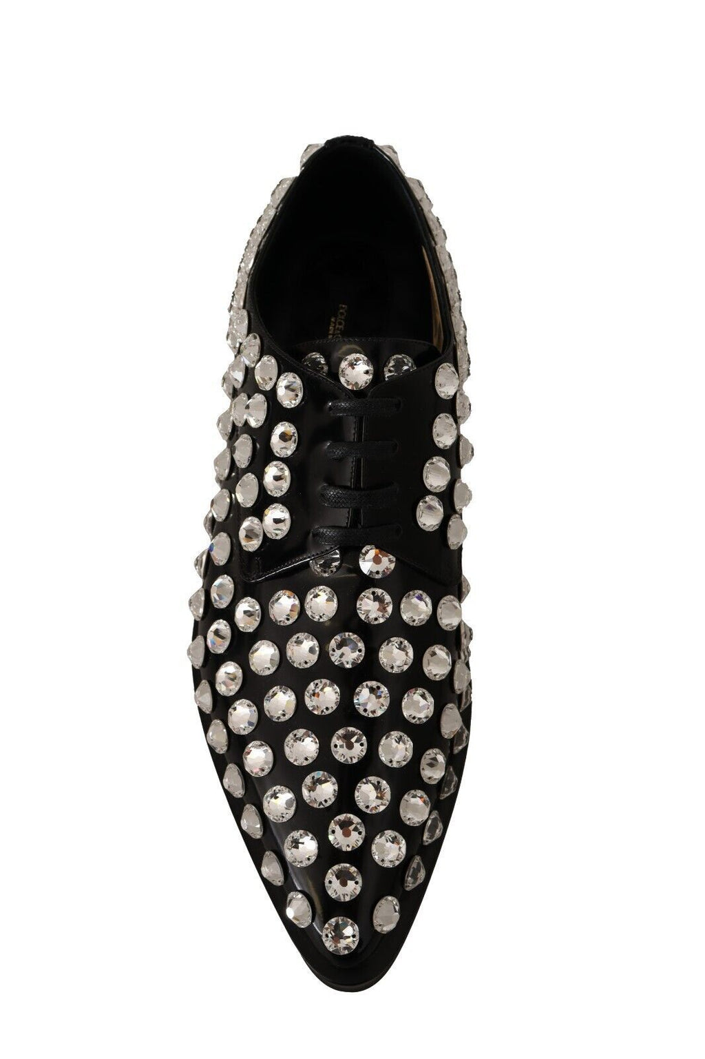 Dolce & Gabbana Black Leather Crystal Lace-Up Formal Shoes