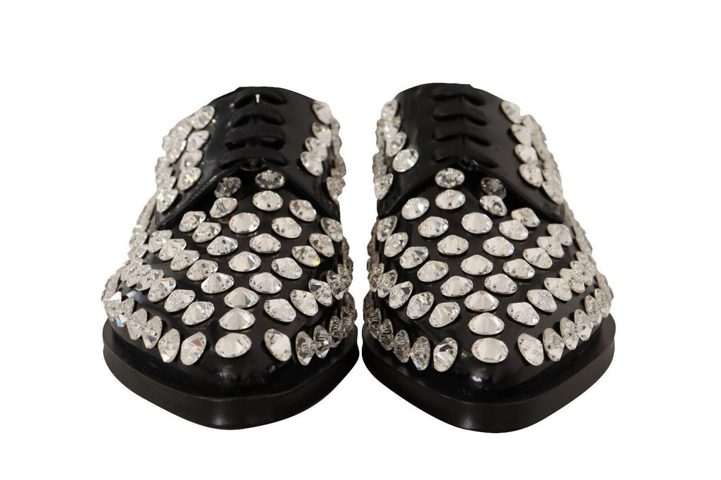 Dolce & Gabbana Black Leather Crystal Lace-Up Formal Shoes