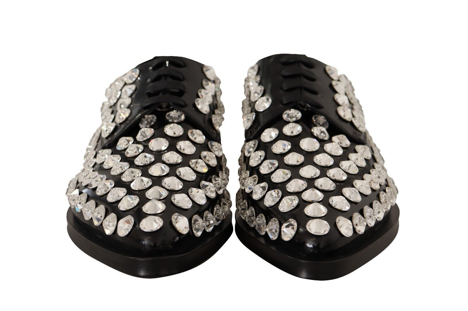 Dolce & Gabbana Black Leather Crystal Lace-Up Formal Shoes