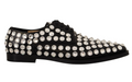 Dolce & Gabbana Black Leather Crystal Lace-Up Formal Shoes
