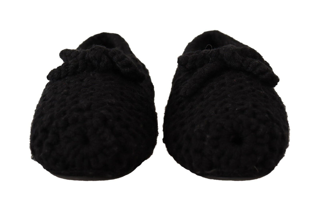 Dolce & Gabbana Black Slip-On Ballerina Flats Knitted Wool Shoes