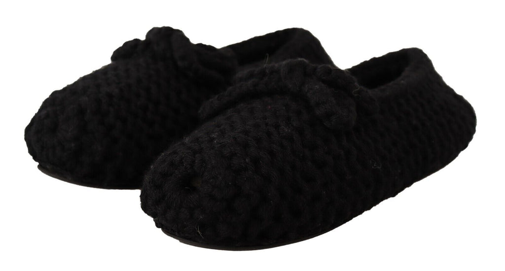 Dolce & Gabbana Black Slip-On Ballerina Flats Knitted Wool Shoes