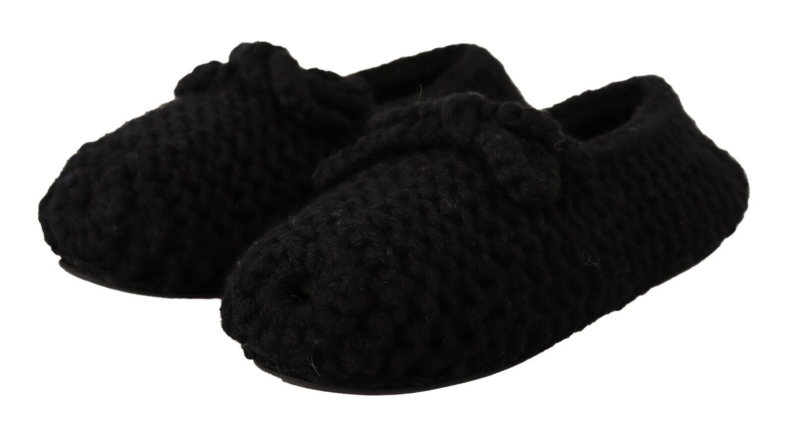 Dolce & Gabbana Black Slip-On Ballerina Flats Knitted Wool Shoes