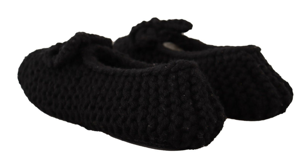 Dolce & Gabbana Black Slip-On Ballerina Flats Knitted Wool Shoes