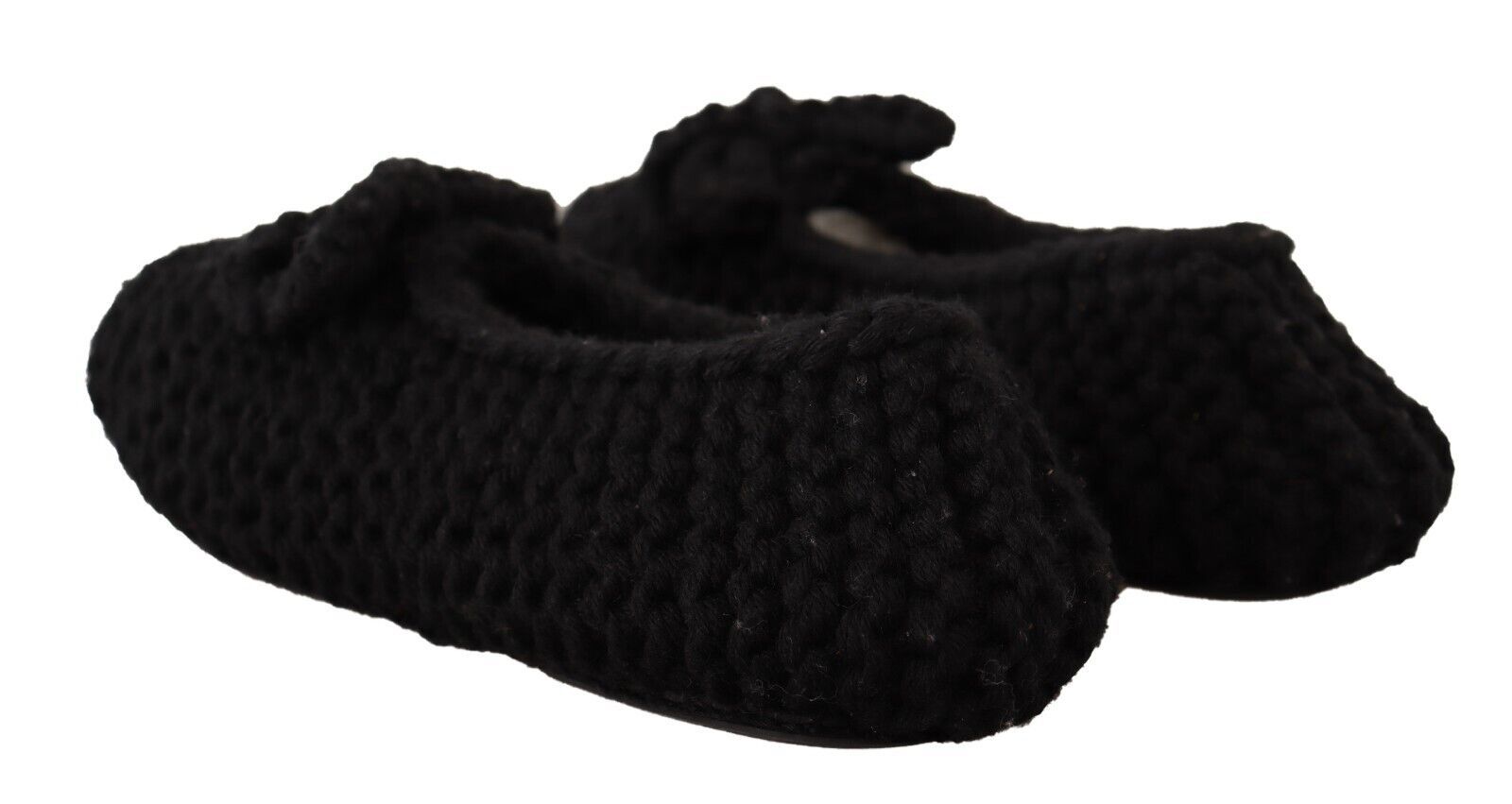 Dolce & Gabbana Black Slip-On Ballerina Flats Knitted Wool Shoes